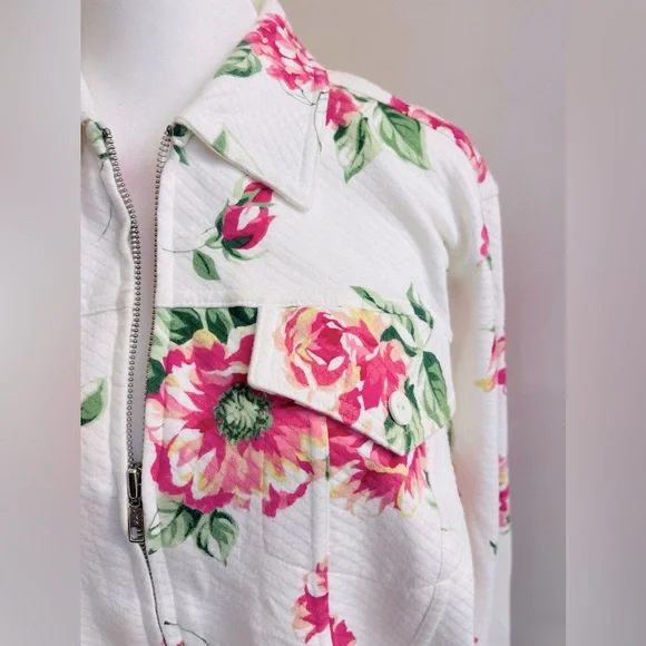 Jones New York Sport White Lightweight Jacket w/ Pink Floral Design, Medium - Picture 3 of 5